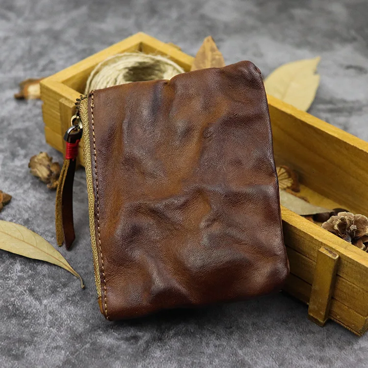 Кошелек для монет из натуральной кожи, винтажные Мини кошельки на молнии, чехол, сумка для хранения, держатель для карт, карман для мужчин и женщин