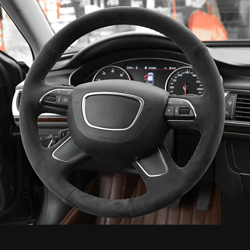 Black Alcantara Hand stitched Steering Wheel Cover for Audi A3 8V