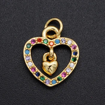 

5pcs/lot 14x13mm 100% CZ Zircon DIY Jewelry Heart Lock Charm Pendant Wholesale Top Quality Jewellwery Finding Supplies