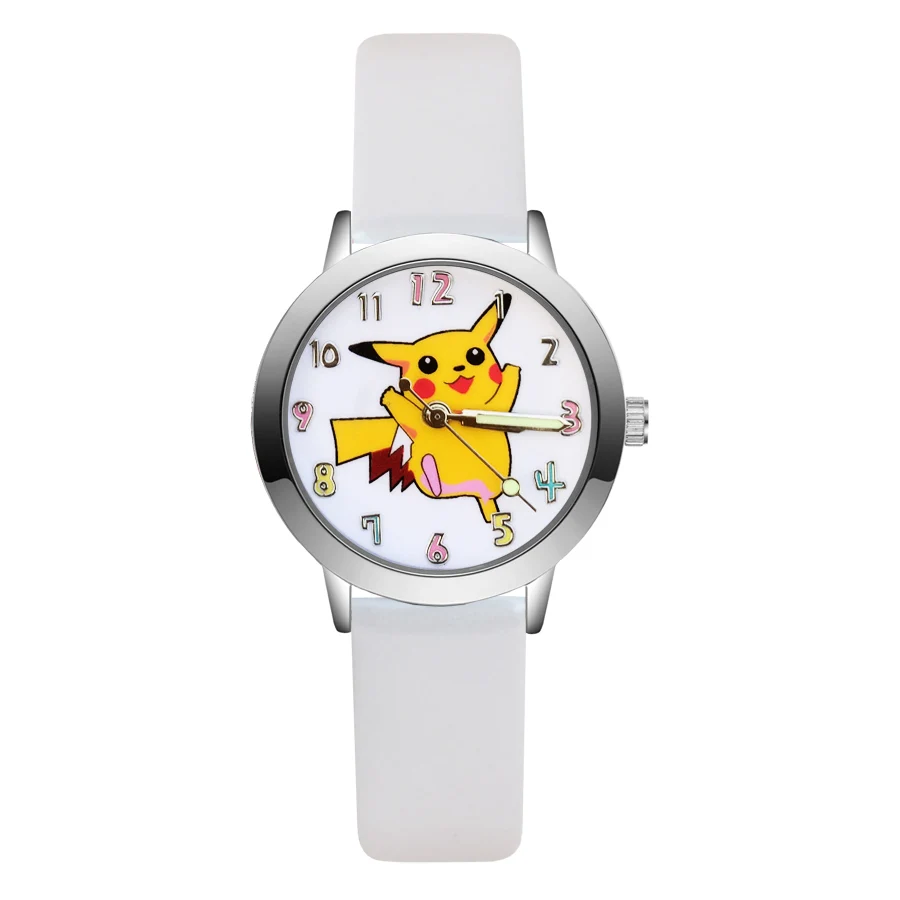 Модные милые детские часы в стиле Пикачу, кварцевые наручные часы с кожаным ремешком для девочек, JA88 - Цвет: Model C White