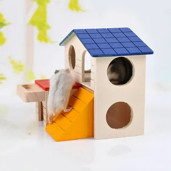 

Natural Wooden Luxury Foldable Hamster House Hamster Toy Hamster Cage Decoration Gerbil Chew Toys Small Pets House For Hamster