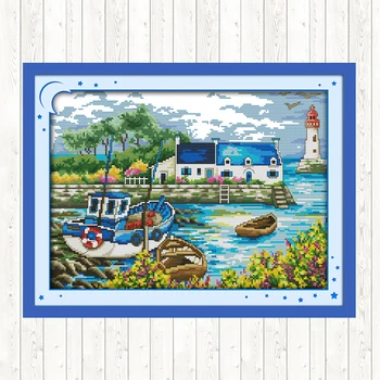 

Scenery of Port Embroidery Handmade Needlework Package Cross Stitch Kit DMC Floss Kit 11CT 14CT Cross Stitch Set Wall Home Decor