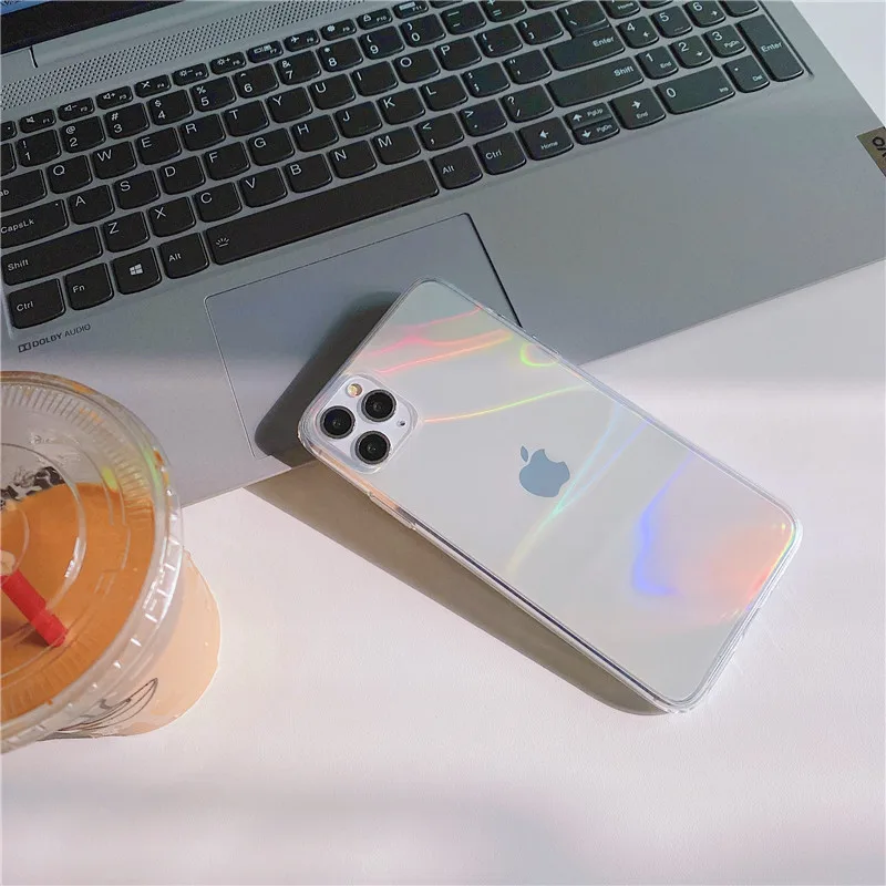 Роскошный прозрачный чехол для телефона Laser Rainbow Aurora iPhone 12 mini 11 Pro Max 7 8 Plus X XR XS SE 2020