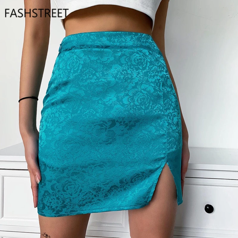 Модные сексуальные мягкие атласные жаккардовые мини-юбки с высокой талией 2020