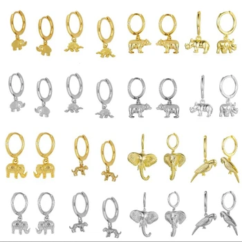 

100% 925 Sterling Silver Animal Pendant Charm Hoop Huggie Pendientes For Women Girls Round Circel Loops Earring Fine Jewelry