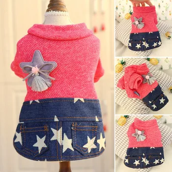 

Pet Dog Clothes Winter Warm Chihuahua Coat Jackets Stars Printed Denim Skirt Thickening Tops Clothing for dogs