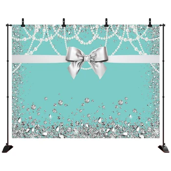 

Diamonds Bowknot Birthday Photography Background Teal Bridal Shower Decoration Wedding Celebration