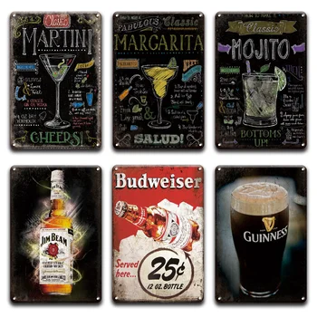 

Mojito Cocktail Jim Whiskey Metal Wall Art Tin Sign Vintage Irish Pub Kitchen Home Decor Beer Poster Signs Restaurant Wall Decor