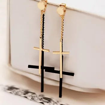 

Two Cross Pendientes Earrings Jewelry Drop Earrings Back Hanging Tassel Dangle Earrings Eardrop Dangle Chains Earrings Black New