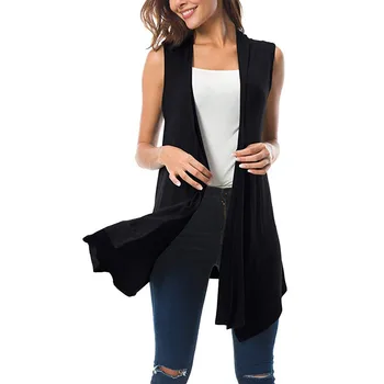 

Summer and Autumn Women's Sleeveless Tops Draped Open Front Cardigan Vest Asymmetric Hem Blosas Thin Knit Sweater Outwear Coat