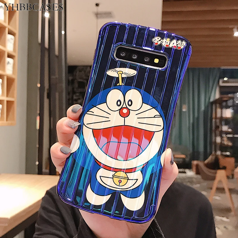 

YHBBCASES Blue Ray Cartoon Doraemon Soft Cases For Samsung Note 10 8 9 3D Stria Suitcase Cover For Samsung Galaxy S10 S8 S9 Plus