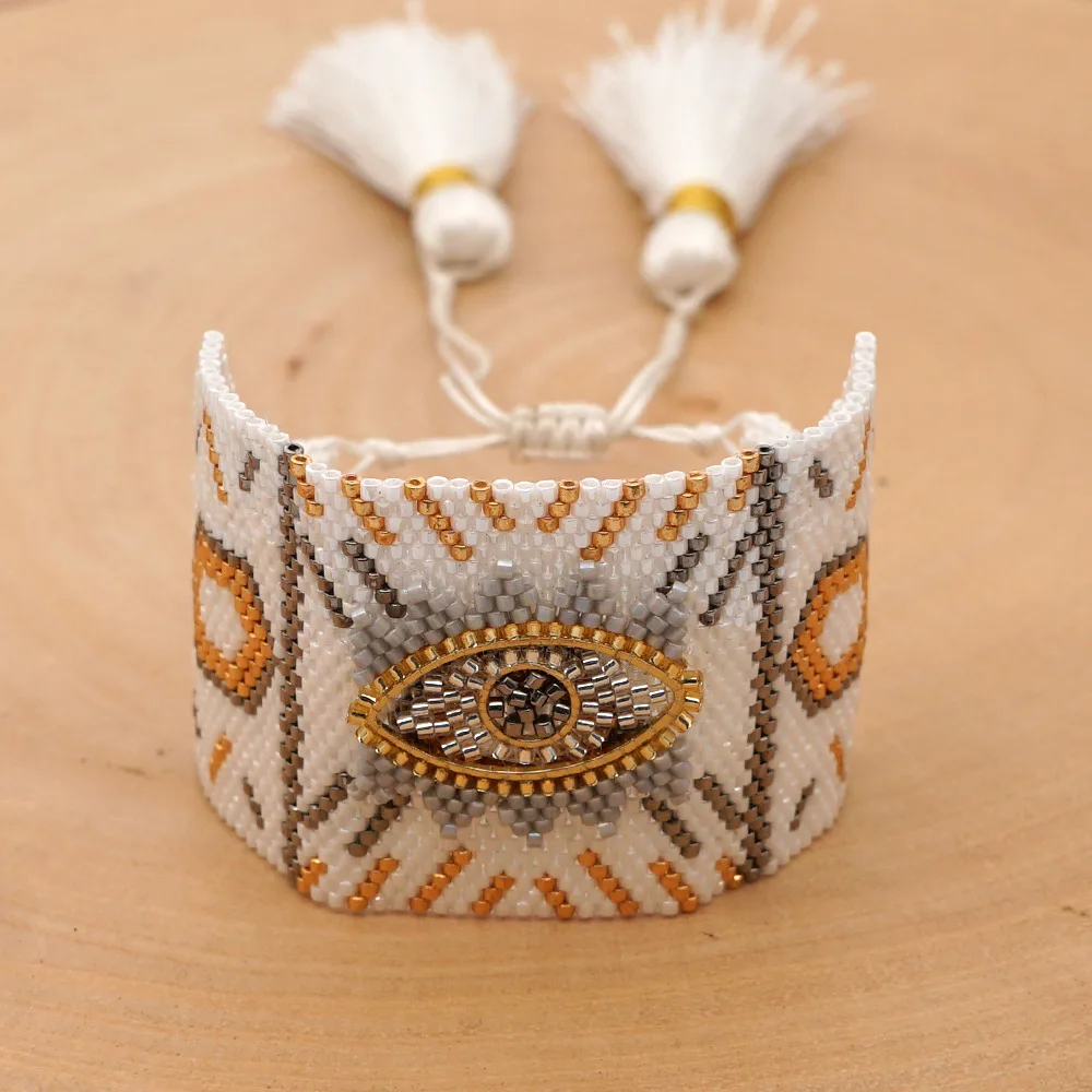 SHINUSBOHO, панк браслет для мужчин, Мехико, нарукавная повязка, ювелирное изделие, женские браслеты, мода, хит, MIYUKI, сглаза, браслеты для женщин, Handm - Окраска металла: MI-B190570B