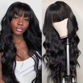 

Abijale Body Wave Wig With Bangs Machine Made Wig Brazilian Remy Human Hair Wigs For Black Woman Fast Shipping