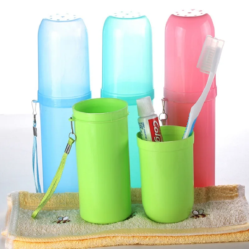 WHISM Portable Plastic Toothbrush Holder Toothpaste Towel Cover Storage Box Tooth Mug for Outdoor Travel Camping Hiking