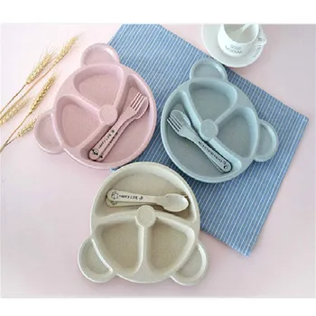 

Cute Bowl Wheat Straw Mat Kids Child Suction Table Food Tray Placemat Plate Baby Feeding Dining Dishes Tableware