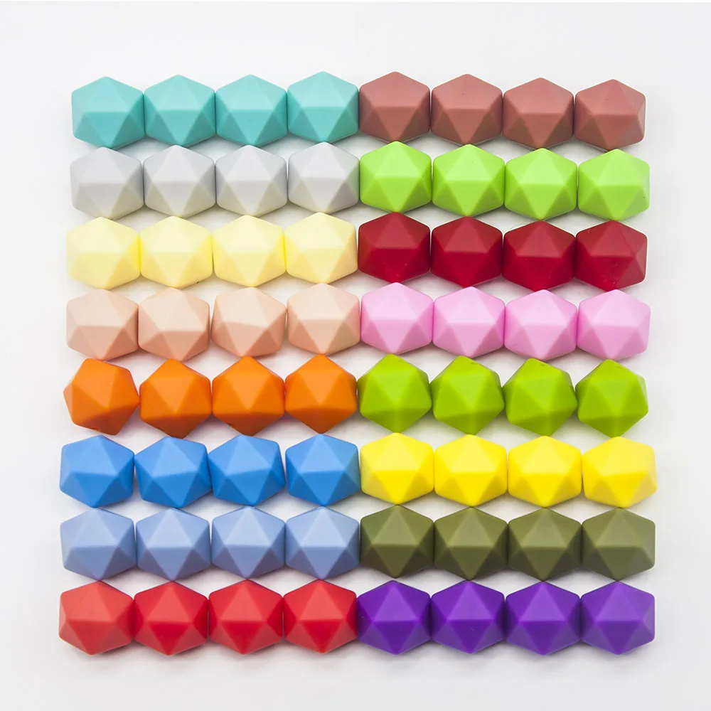 Cute-idea 10pcs 14mm Silicone Icosahedron Beads BPA Free Baby Teething Chewable Beads DIY Pacifier Chain Toys Infants Goods
