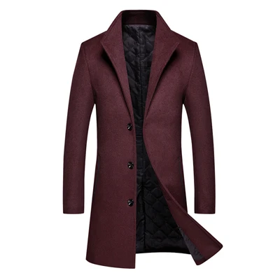 Wine Red ISurvivor мужские зимние осенние толстые хлопковые шерстяные пальто куртки Hombre мужские повседневные модные облегающие Большие размеры нейлоновое пальто для мужчин - Цвет: Wine Red