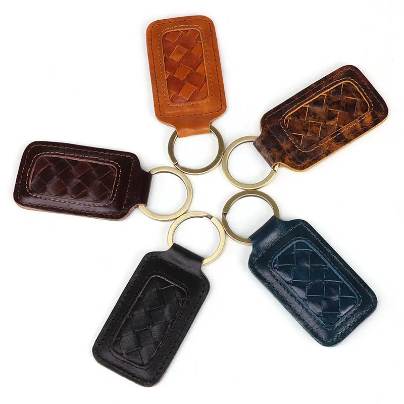 

Genuine Leather Car Keys Holder Hand-knitted Button Cowhide Drive Safe Key Chain Retro-originality Key Holder
