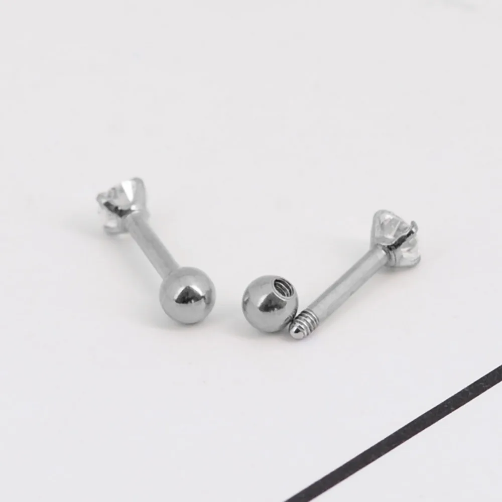 Hf323f6be70cc49b28bbfb5699f00a84eY - 2 PC Surgical Steel Prong Set Zircon Crystal Ear Cartilage Tragus Helix Piercing Bar Top Upper Stud Earring Tunnel Plugs 16g