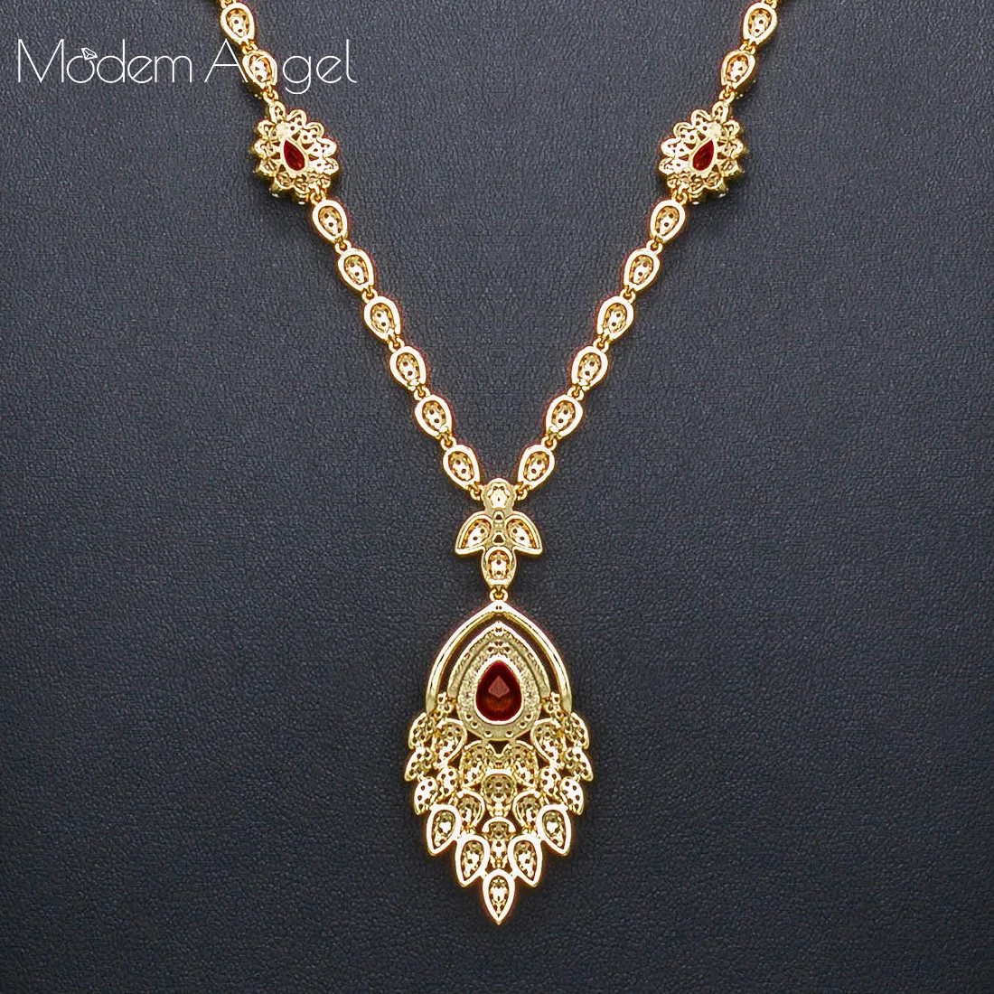 ModemAngel, эксклюзивная длинная цепочка, кубический цирконий, Свадебные Ювелирные наборы для невесты, Дубай, Женский Золотой роскошный ювелирный набор
