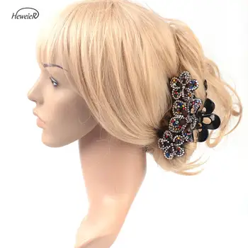 

New Large Plastic Hairpins Headwear Women Flower Rhinestones Crystal Stones Hair Crab Clip Clamp Headwear Claw Accessories