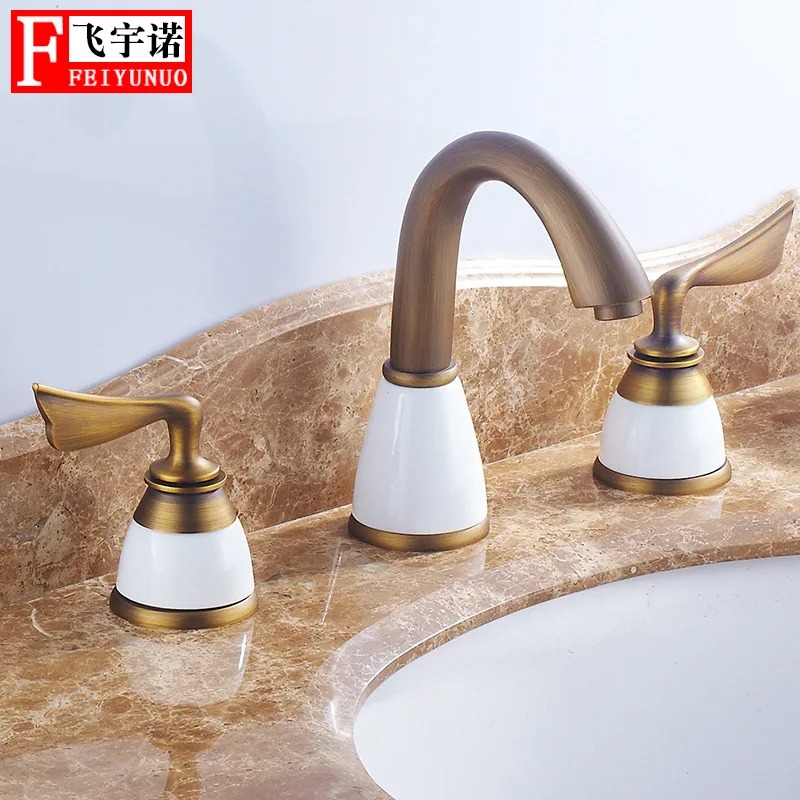 

Copper Split 3-hole Tap Bathroom Basin Hot And Cold Mixing Faucet Gold Jade Leading