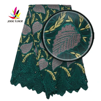 

2020 Green Color High Quality Original French Austria African Swiss 100 Cotton Voile Brode Lace Fabric In Switzerland with Stone