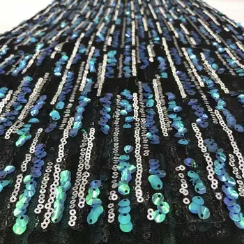 

Green Unique Design African Sequins Net Lace Fabric High Quality Nigeria Tassel Embroidery Gold Sequins Lace Fabric for party