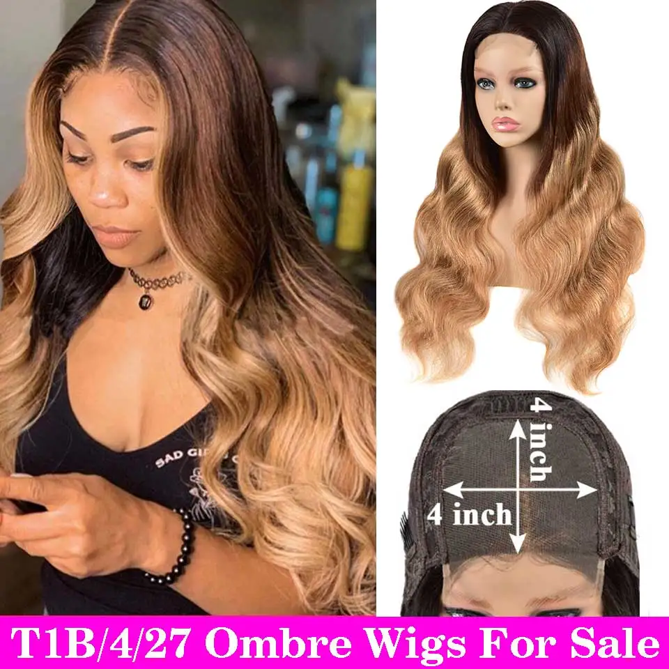 

4X4 Closure Glueless Body Wave Wigs Long Remy Brazilian Hair Wavy Wigs 13X4 Ombre Preplucked Human Hair Lace Frontal Wigs 150%