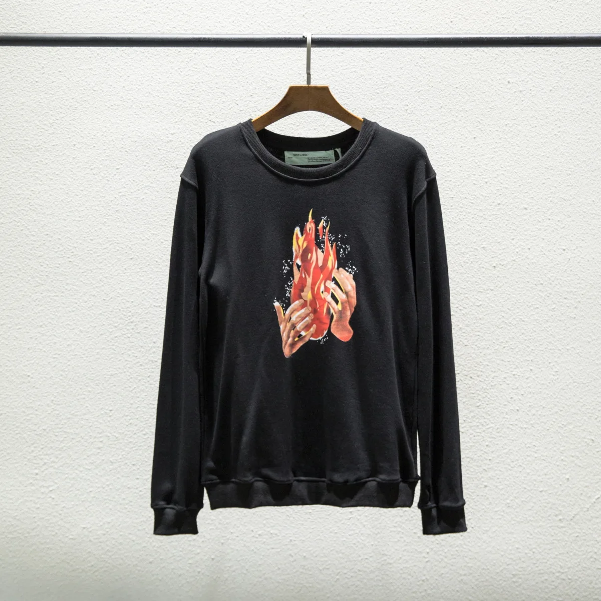 OFF-WHITE круглый воротник, ручная работа, пламя, длинный рукав, свободная Уличная Повседневная Женская Мужская толстовка, пальто