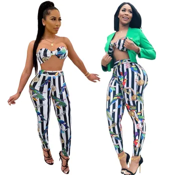 

Fashionable new Europe and the United States sexy two-piece set of cross-border exclusive for independent station print stripe p