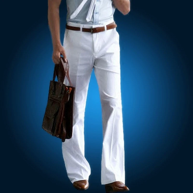 Pantalones acampanados para hombre, pantalón Formal con fondo de campana, traje de baile blanco, talla 37, novedad de 2020