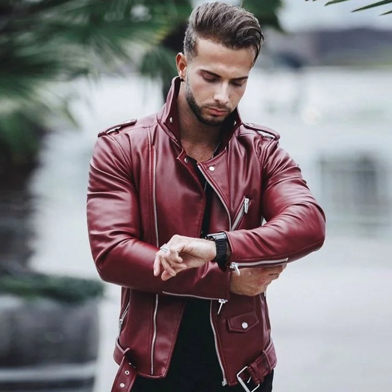 men's genuine leather coats & jackets with hood Autumn Men Fashion Coat Leather Leather Jackets Men PU Winter Motorcycle Jacket Men Casual Slim Fit Turn Down Collar Male Jacket vintage biker jacket