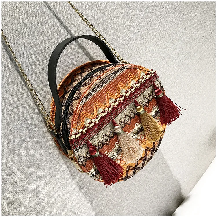 Women Straw Bags Rattan Woven Beach Shoulder Bags Ladies Crossbody Bag Handbag Female Bohemian Round Handmade