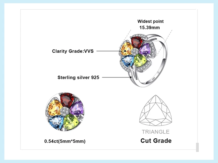 JPalac цветок натуральный аметист цитриновый гранатовый Перидот Топаз Кольцо 925 пробы серебряные кольца для женщин серебро 925 драгоценный камень ювелирные изделия