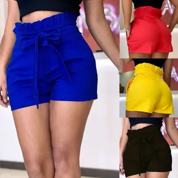 

Women Ladies Stylish Summer Hot Pants Female Casual Candy Solid-color Short Lace-up Loose Belt Beach High Waist Short Trousers