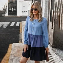 Vestido informal de primavera y otoño para mujer, ropa de retales con botones fruncidos, color amarillo, 2020