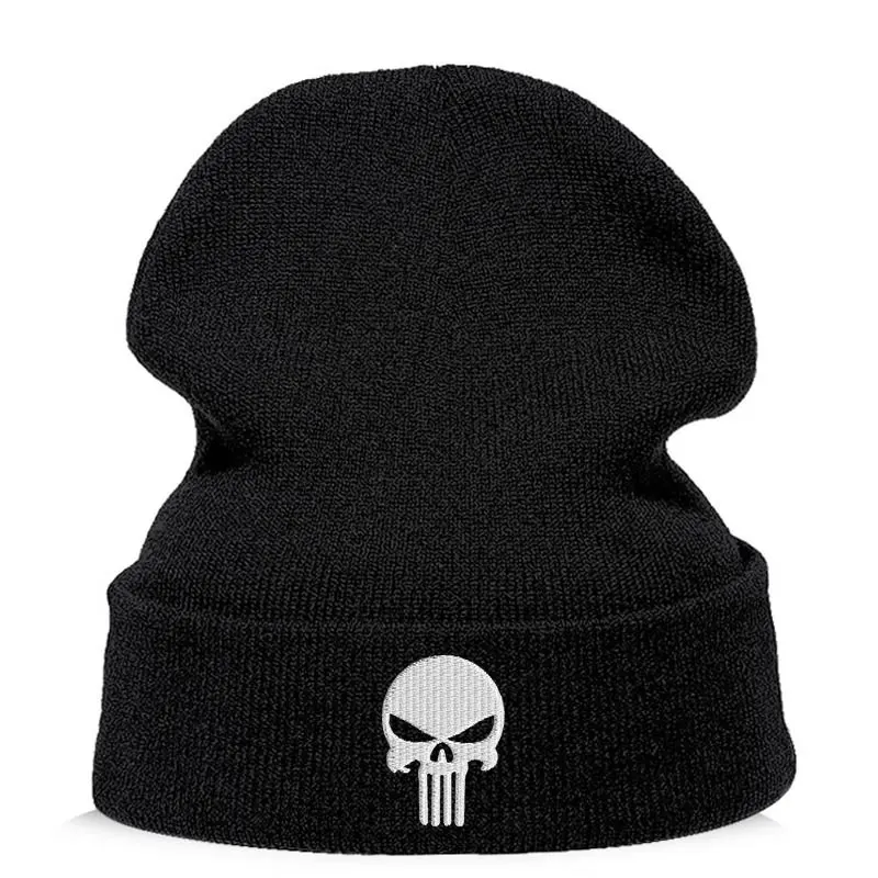 Шапка Skullie, шапка, смутная зима, вышивка, крутой панк, для мужчин, женщин, мальчиков, девочек, подростков, уличный танец, череп, Скелтон, черный, белый, розовый - Цвет: black White