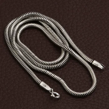 

3mm Thick Pure Silver 925 Sterling Silver Men Women Retro Thai Silver Necklace S925 Real Silver Round Chain Necklace male