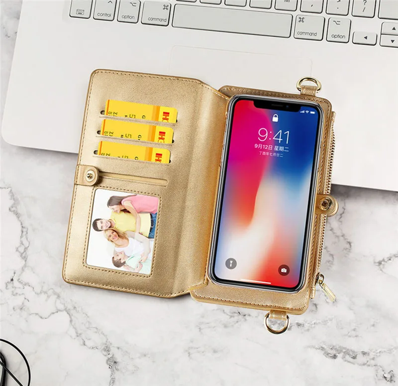 4 in 1 Leather Wallet Bag Case for iPhone X 6 6s 7 8 Plus Detachable Phone Cover Card Slot Girl Women Shoulder Bag Handbag Pouch (13)