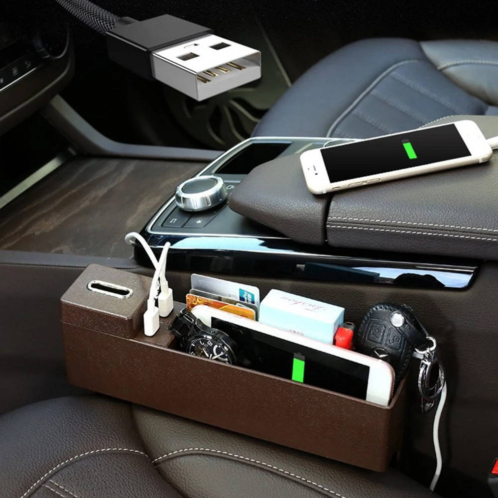 Двойной USB автомобильный ящик для хранения, авто ящик для хранения, держатель для напитков, высокая емкость, ящик для хранения для домашней организации