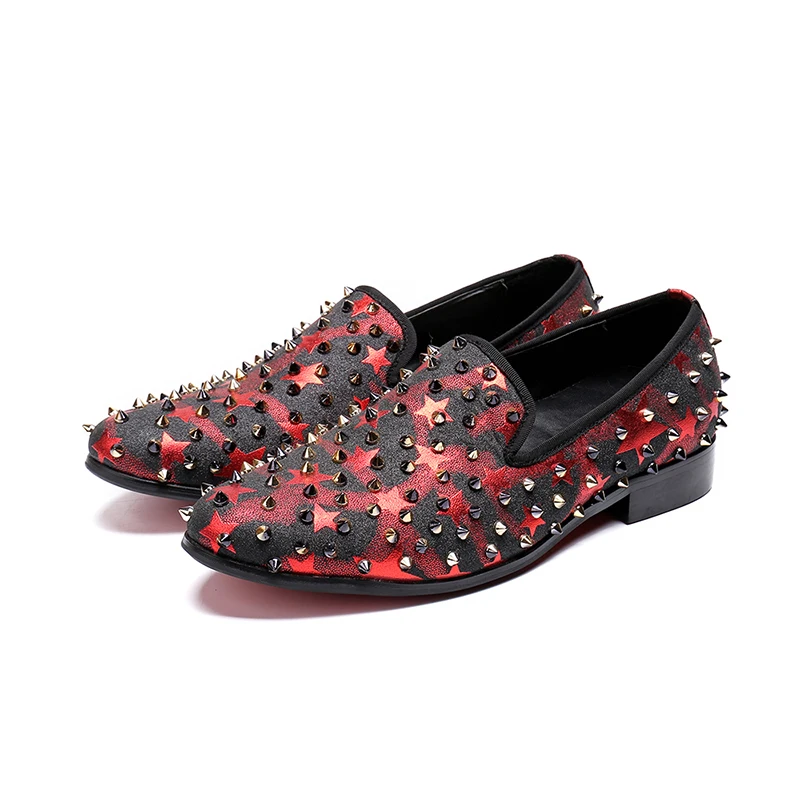Mannen Echt Lederen Ster Patroon Casual Schoenen Klinknagel Wees Teen Platte Kleding Schoenen Fashion Slip-On Oxford Nieuwe stijl Voor Mannen Mannen Echt Lederen Ster Patroon Casual Schoenen Klinknagel Wees Teen Platte Kleding Schoenen Fashion Slip-On Oxford Nieuwe stijl Voor Mannen