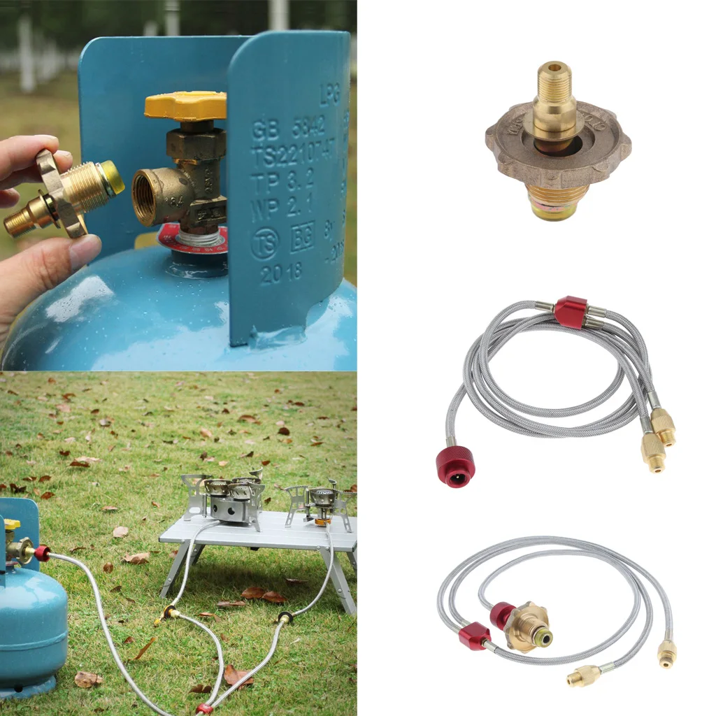 Propane Gas Tank Refill Adapter G Canister Hose Double Connection Hose for 2 Stoves Furnace for Outdoor Picnic Camping Cooking