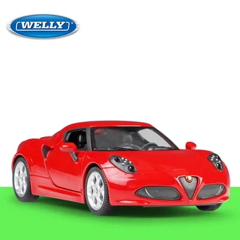 

Welly 1:24 Diecast Romeo 4C Red White Sport Cars High Simulation Vehicle Alloy Metal Model Car