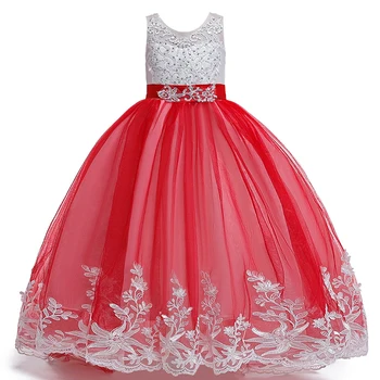

Children Elsa Dress Girl Lace Beaded Trailing Girls Dress Catwalk Stage Gown Solid Color Kids Dresses for Girls Costume