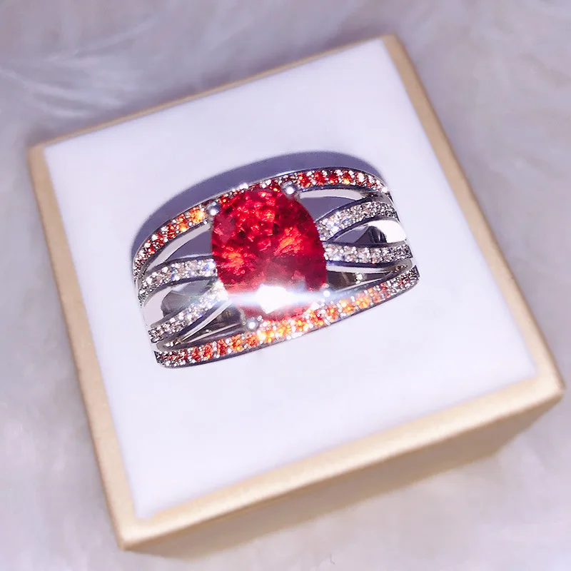 Модное женское кольцо с гранатом белого фианита серебряного цвета, свадебная бижутерия, Женские аксессуары с оранжевым драгоценным камнем для танцев