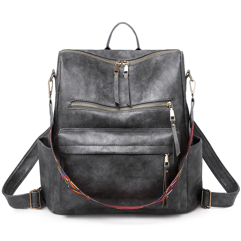 Винтажный рюкзак из искусственной кожи, женские дорожные сумки, школьный рюкзак для девочек, сумка через плечо, корейский рюкзак, женские кожаные рюкзаки - Цвет: Серый