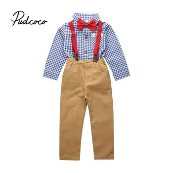

Baby Boy Clothes Long Sleeve Children Baby Sets Infant Clothing Party Gentleman Suit Plaid Shirt+Bow Tie+Suspender Trouser
