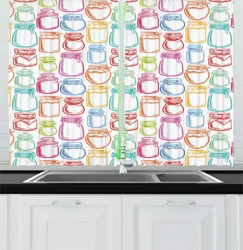 

Sketch Kitchen Curtains Demonstration of Colorful Mason Jars on a Plain Background Kitchen Elements Window Drapes