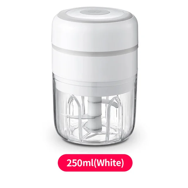 Electric Kitchen Chopper Garlic Masher Meat Grinder Mini Food Garlic Vegetable Chopper Crusher Rechargeable Food Processor 250ML WHITE
